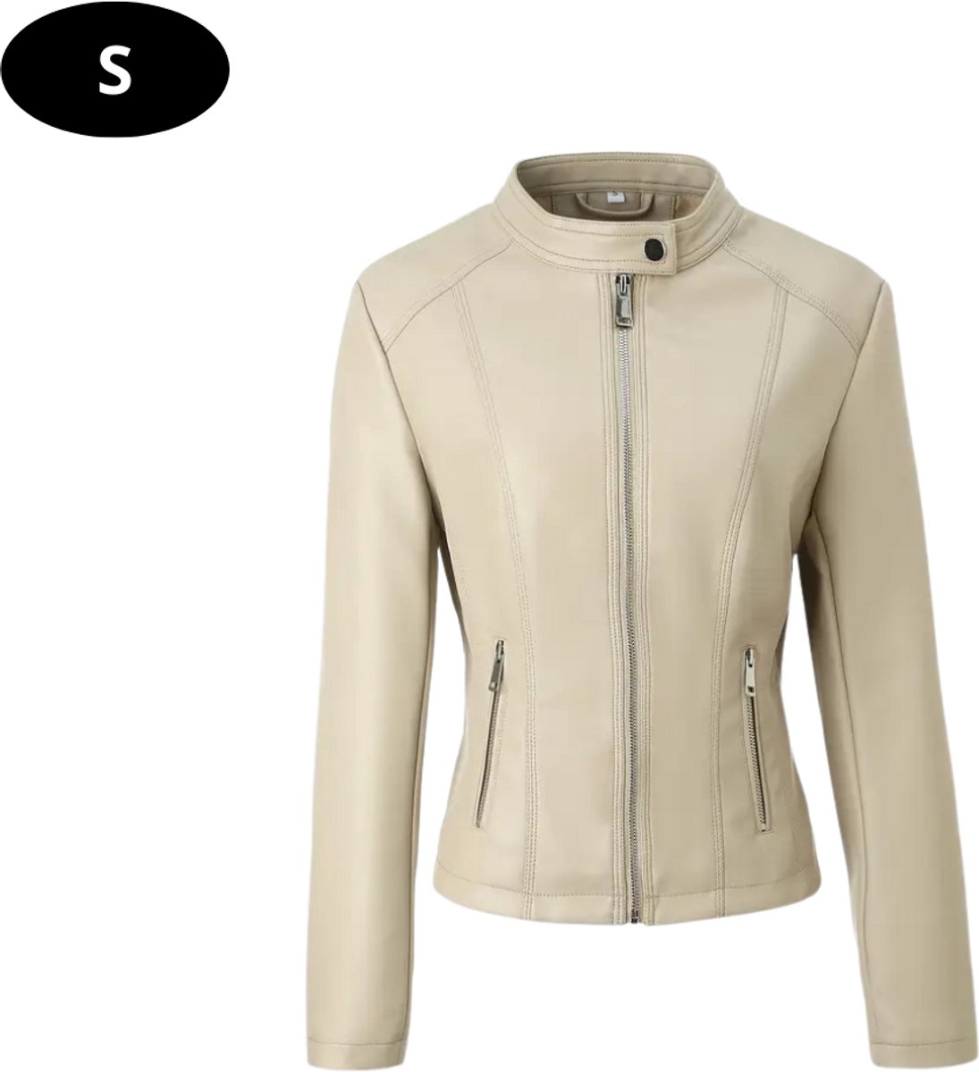 Livano Kunst Leren Jas Leather Jacket Lederen Jas Bomberjack Pilotenjack Blazer Biker Motorjas Motormuis Dames Beige