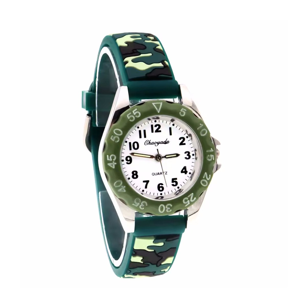 Kinderhorloge - Army Groen-Wit | Camouflage-Leger | Kunststof-Siliconen