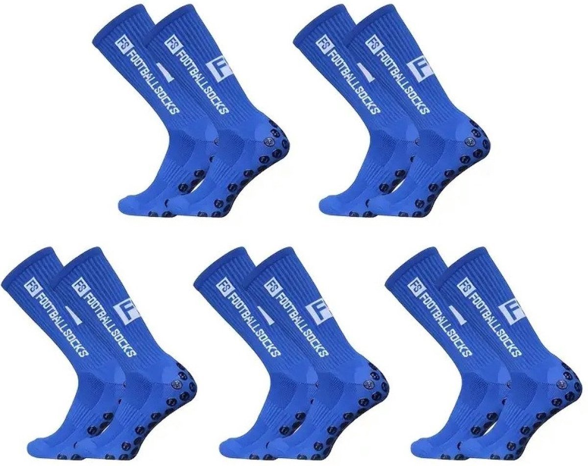 Gripsokken voetbal - Sportsokken - Basketbal sokken - Antislip sokken - voor Heren, Dames, Voetbal, Basketbal, Hardlopen - Maat 39-46 Tennissokken - blauw - 5Paar - Fitness