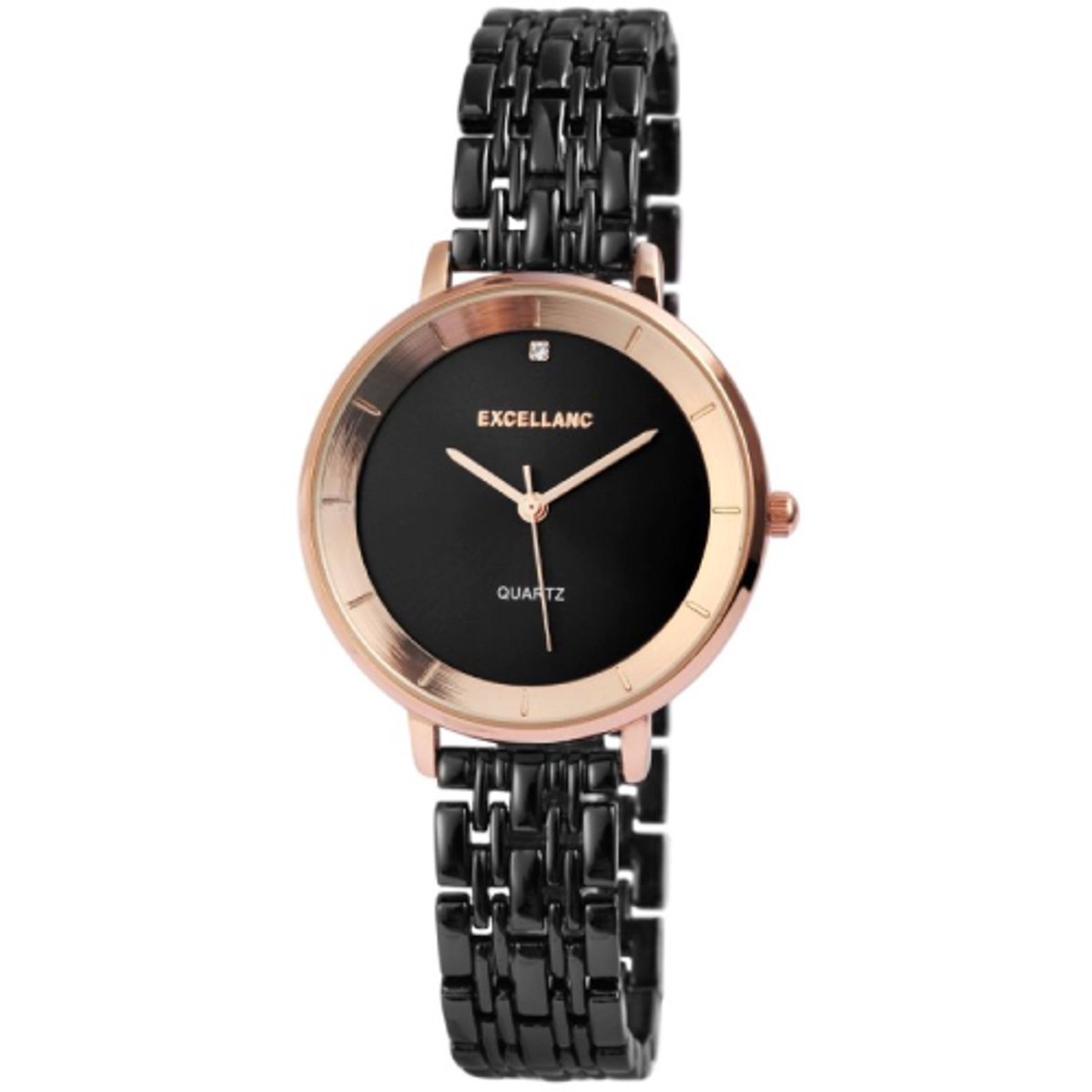 Excellanc-dameshorloge-rose-zwart-3 atm-diameter 36 mm-stalen band-model 1800147-004
