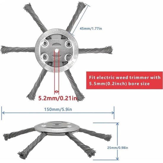 Grastrimmerkop van stalen draad - bosmaaier/snijders - onkruidmes voor tuin - grastrimmerkop - grasmaaier - elektrisch gereedschap - 6 koppen - 0.16staaldraad van Merkloos	 — afbeelding 3