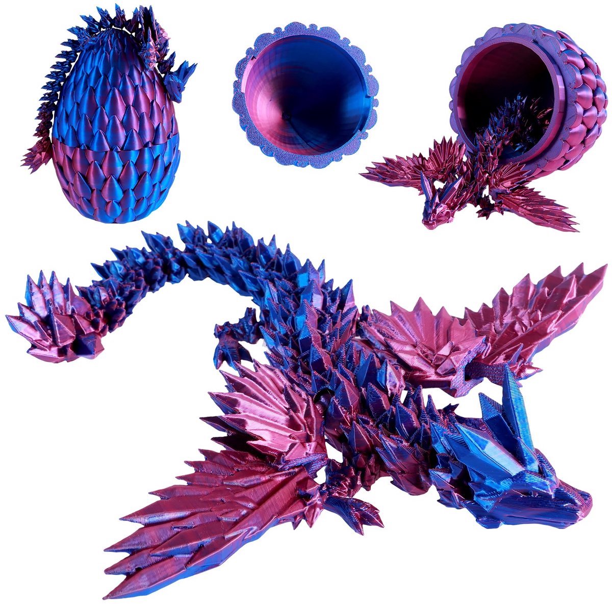 Kristallen draak in ei of individueel - beweegbare, gearticuleerde kristallen draak 3D-print - Cinderwing3D - Kleur: Frozen Lavender - België
