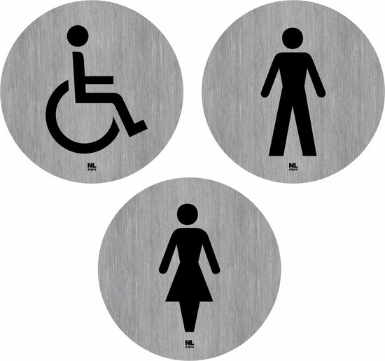 Ensemble de panneaux de toilettes en acier inoxydable homme/femme/handicapé ø 75 mm auto-adhésifs