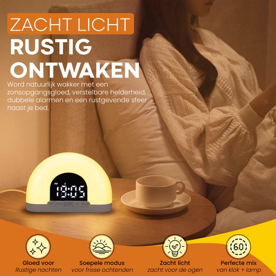 Wake-up Light Wekker – Zonsopgang Simulatie – Dubbele Alarmfunctie – Nachtlampje & Slaaptrainer – Compact Design van JD Quality — afbeelding 4