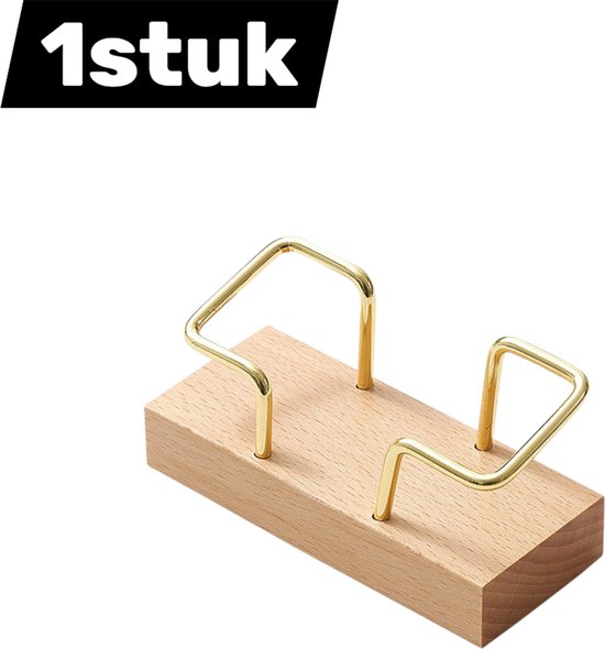 Sibba Visitekaartjesstandaard, hout, visitekaarthouder voor op het bureau, visitekaartjeshouder, displaybox, flyerstandaard, tentoonstelling, beursstand, thuis en kantoor (W hout, zwart frame