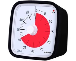 Visuele Timer met Siliconen Hoes- 60 Min Afteltimer - Stil Tijdbeheer voor Studeren, Werken, Koken en Vergaderingen - Inclusief Alarmfunctie - Yunbaoit VT01 - Zwart/Rood