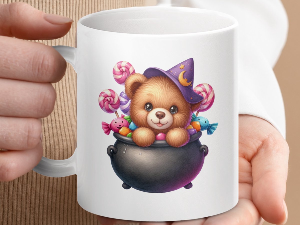 Mok Halloween Teddybeer Heks Ketel Snoepjes Mok, Schattige Beer, Toverdrank Pot, Herfst Fe