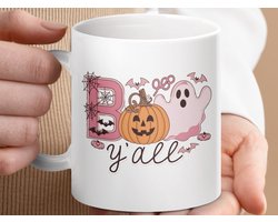 Mok Boo Y'all Halloween Mug, Spooky Ghost Pumpkin Fall Coffee Mug, Cute Autumn Drinkware, Funny Halloween Gift, Holiday Mugs