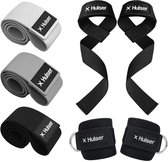 Hulser Sportieve bundel - 2 Ankle straps, 2 Lifting straps en Resistance band set - Zwart - Enkel strap - Wrist wraps grips - Enkelband Cuff - Weerstandsband - Fitness booty band - Stretch elastiek - Krachttraining & Lifting
