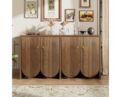 Re-purelife® Grote Sideboard Notenlook 147x40x80 cm - Stijlvolle en Elegante Kommode met 4 Deuren - Zeer Stevige Kwaliteit - Schoenenkast - Multifunctionele Opbergkast voor Woonkamer, Eetkamer en Hal