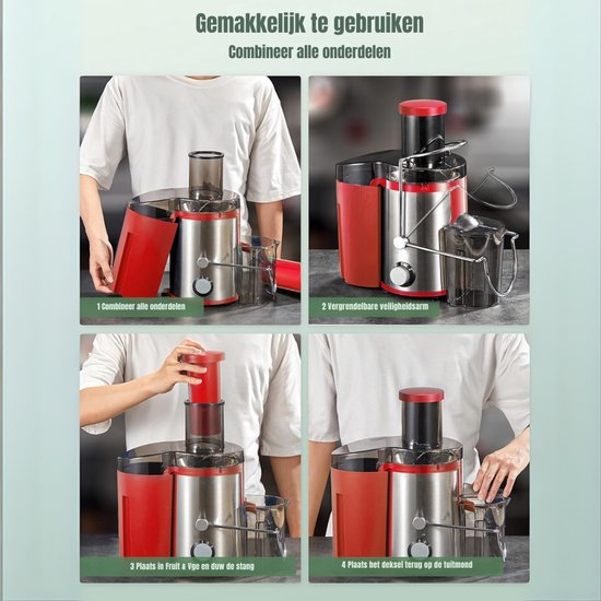 SCH® Sapcentrifuges groenten en fruit - Sapcentrifuges - Slowjuicer - Rood - ‎34cm x 31cm x 20cm van SCH® — afbeelding 3