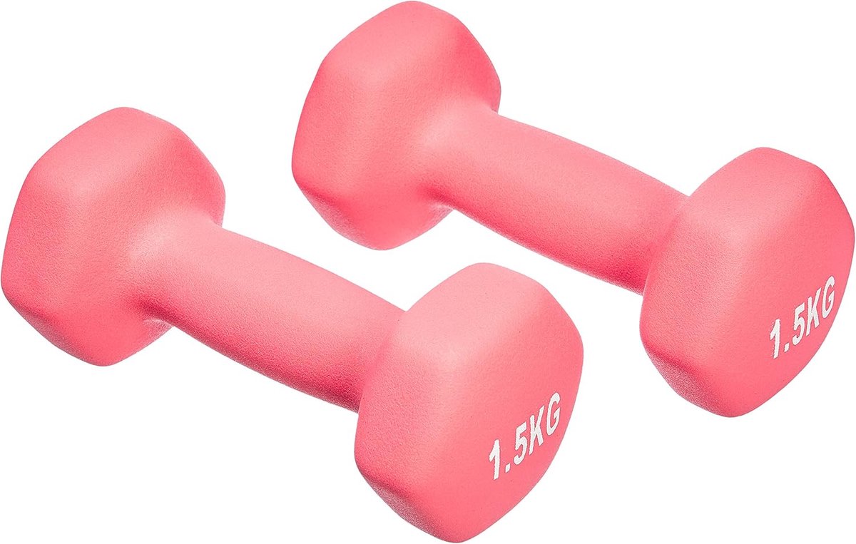 Set van 2 roze halters voor fitness - 1,5 kg per stuk met antislip grip