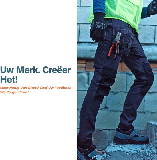 BITCO- SAUER -Stretch Black Work Pants Men Poches genouillères hydrofuges et oléofuges Renforcé en Water