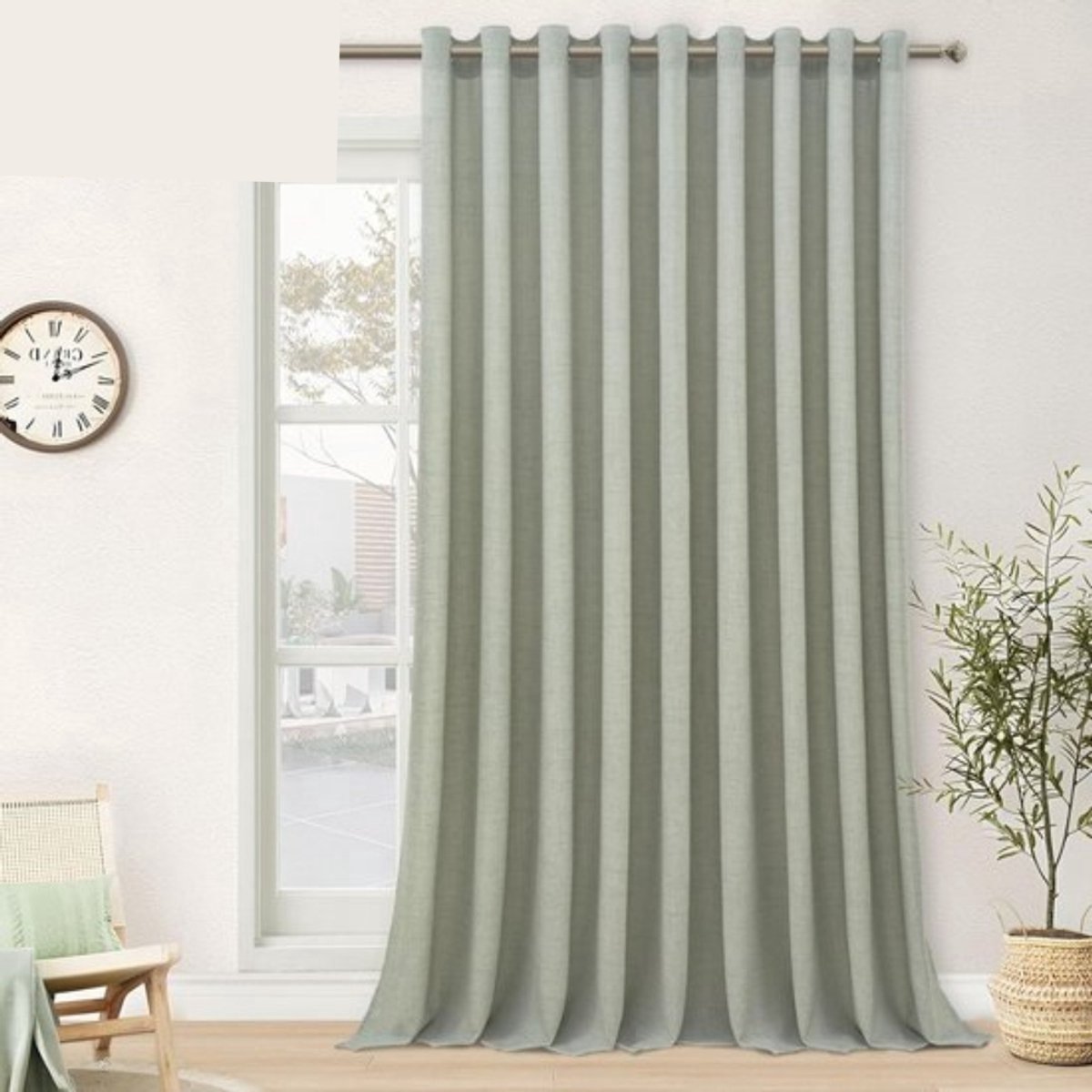 Moderne Linnen Look Gordijnen Met Ringen Voor Woonkamer Of Slaapkamer, Semi-Transparant