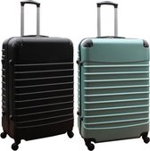 Travelerz kofferset 2 delig ABS groot - met cijferslot - 95 liter - zwart - groen