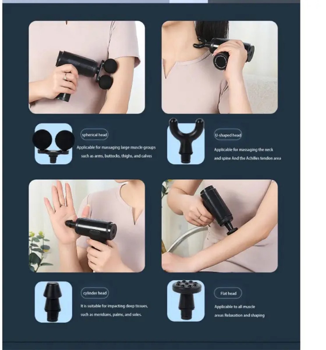 Afbeelding 2 van Massagepistool met dubbele kop - USB-oplaadbaar, 6 standen, ABS-materiaal, geschikt voor fitness en buitengebruik, perfect cadeau voor mannen en vrouwen - ideaal voor Kerstmis en Thanksgiving