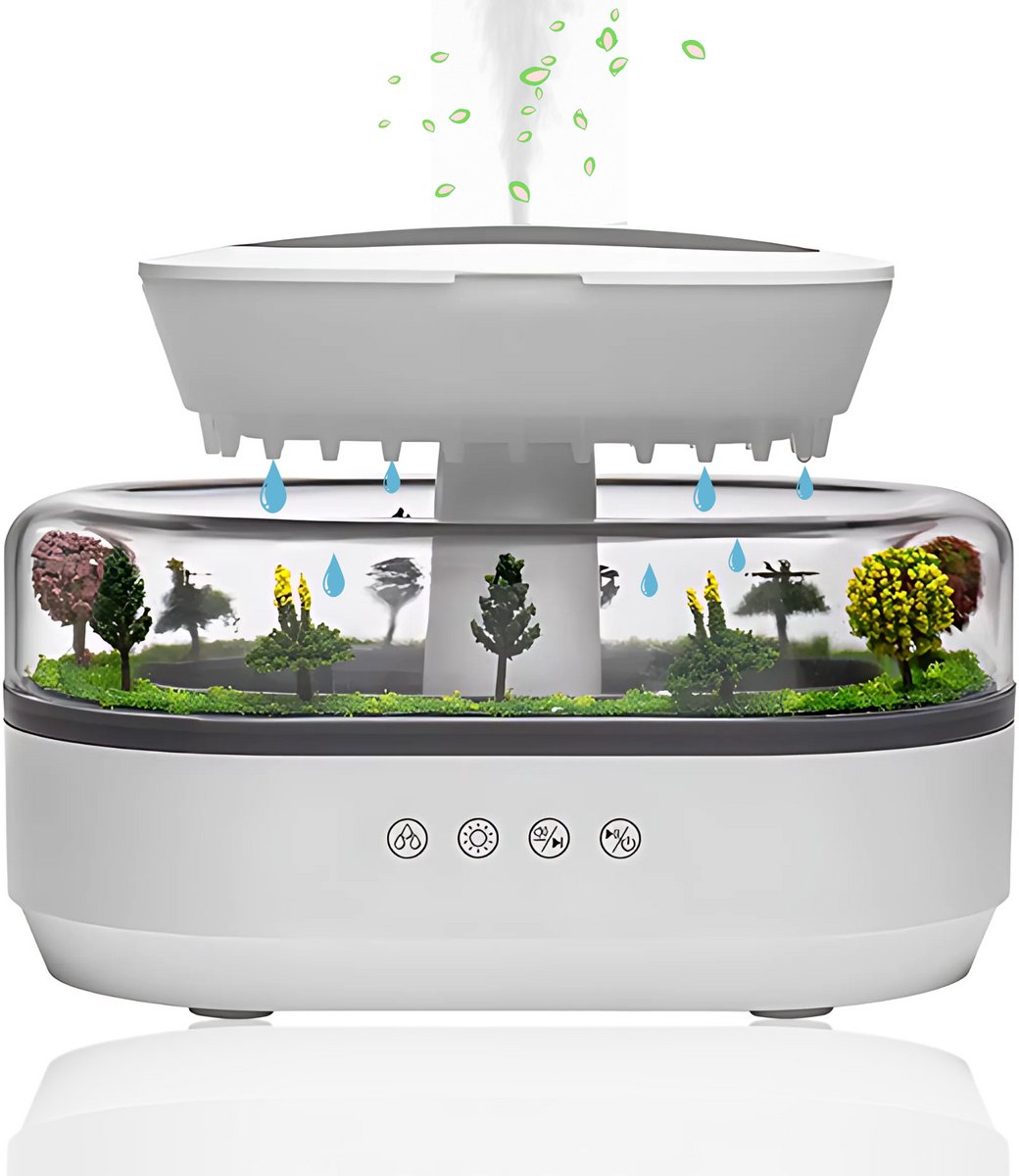 Elevate Regendruppel Aroma Diffuser met LED Sfeerverlichting & Ingebouwde Speaker – Luchtbevochtiger – Aromatherapie met Essentiële Oliën – 200ml – USB – Stil (<35dB)