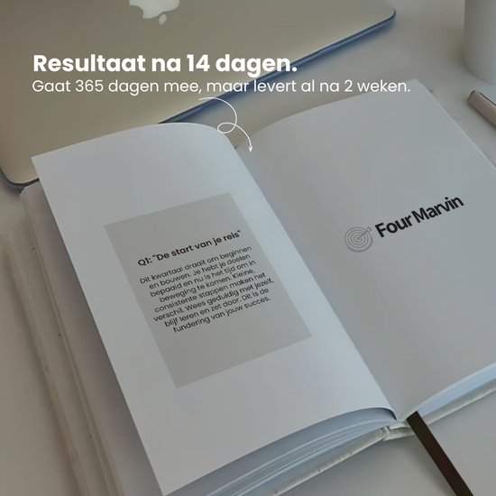 Open notitieboek met tekst 'Resultaat na 14 dagen'.