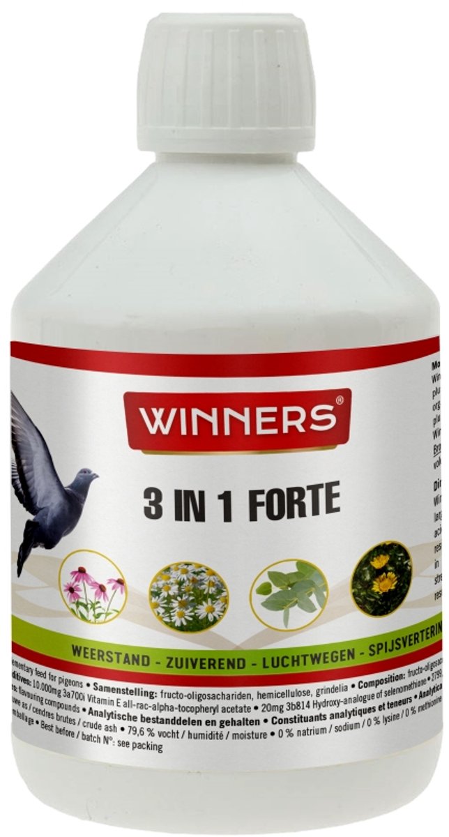 Belgian Winners 3 in 1 "Forte" 450ml - voor postduiven - weerstand, zuiverend, luchtwegen, spijsvertering