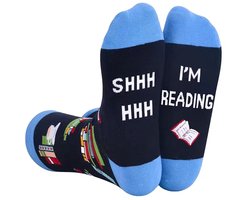 SilverAndCoco - Ik ben aan het Lezen Sokken / Gekke Vrolijke Foute Kleding / Leuke Grappige Happy Dikke Heren Dames Vrouw Socks / Huissokken Verjaardag Geschenk Sok Outfit Katoen / Vrouwen Sinterklaas Schoen Kerst cadeau - I'm Reading