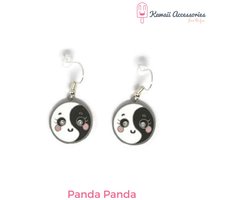 Kawaii Accessories by Kuroji - Little Panda serie - verzilverde oorbellen - Miss Yin Yang RVS bedels - kristallen details - Kawaii style - uniek design