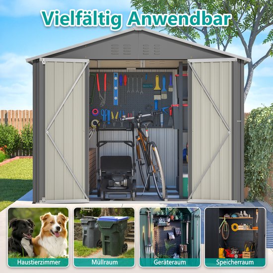 Abri de jardin en métal gris Pugsdrly 8 x 6 pi avec porte à charnière, anthracite - Idéal pour ranger les outils et équipements de jardin