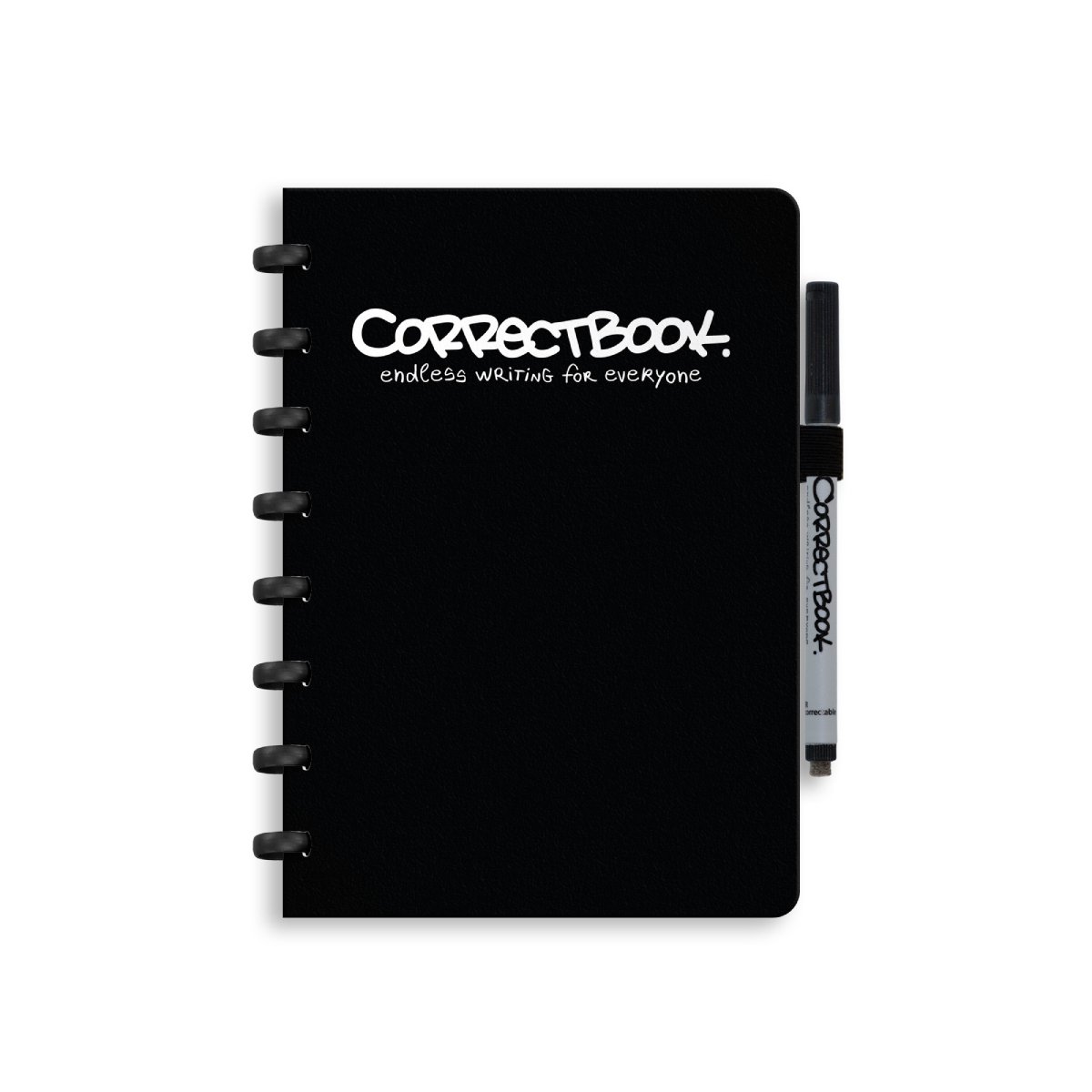 Correctbook A5 Uitwisbaar Notitieboek – Ink Black / Zwart – Blanco – Herbruikbaar schrift – Inclusief pen & wisdoekje – Aanvulbaar met extra pagina’s