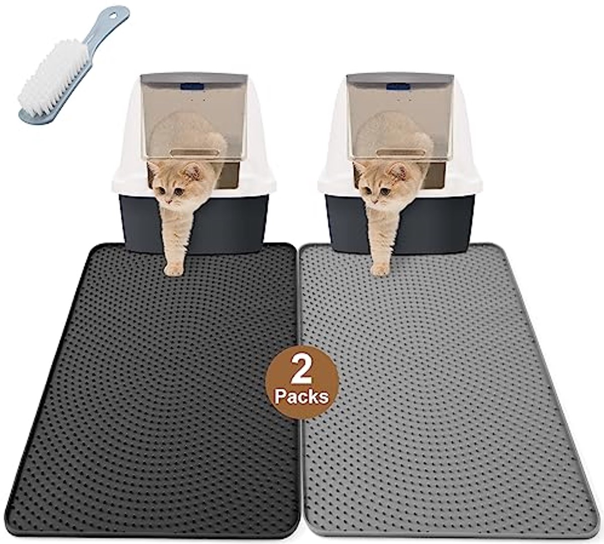 2x Kattenbak Matten Silicone, Waterdicht en Antislip, 53 x 38 cm, Grijs en Zwart