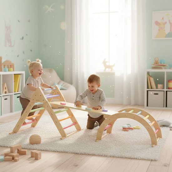 Sunny Charlie 3-in-1 Klimrek van hout Pastel - Montessori speelgoed - Klimboog - Klimdriehoek - FSC Mix van Sunny. — afbeelding 5