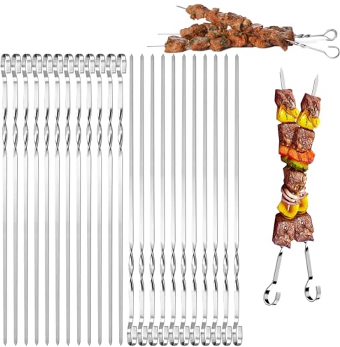 Platte roestvrijstalen grillspiesen - 24 stuks, 30 cm lang, duurzaam en herbruikbaar