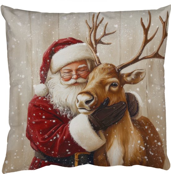Coussins décoratifs - Oreillers de salon - 45 x 45 cm - Père Noël - Renne - Neige - Colorés