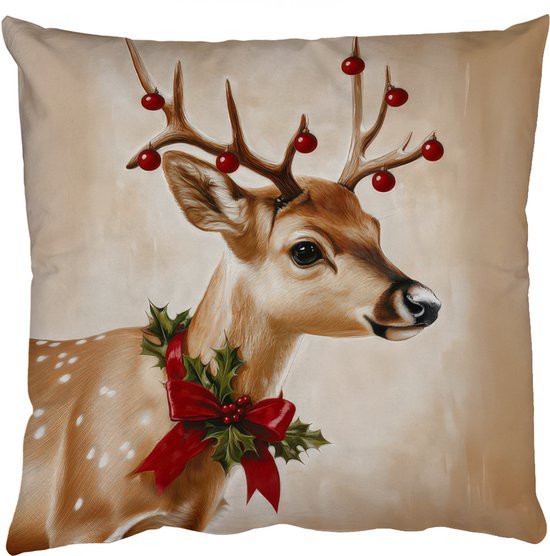 Coussins décoratifs - Oreillers de salon - 60x60 cm - Bois de renne - Noël - Rouge