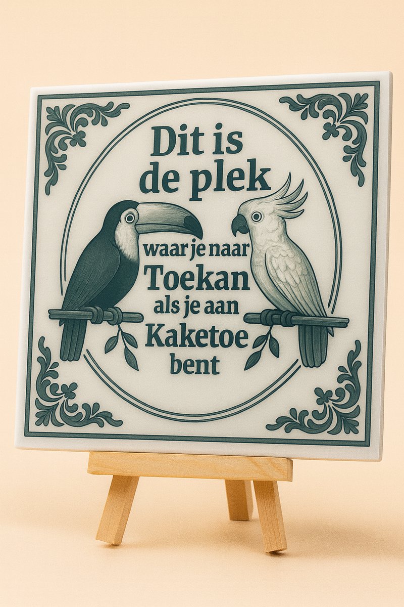 Plot-Twister - Tegeltje met Tekst - Groot 15x15 cm - Kaketoe Toekan Delfts Blauw