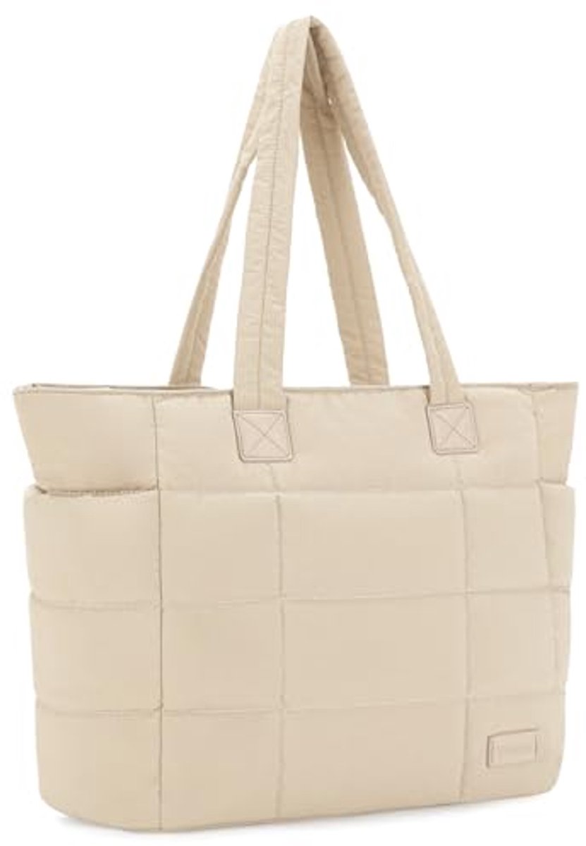 bagsmart Handtas voor dames, tote bag, schoudertas, buffertas met ritssluiting, lichte shoppertas voor werk, school, reizen, universiteit, dagelijks gebruik, kameel, Medium