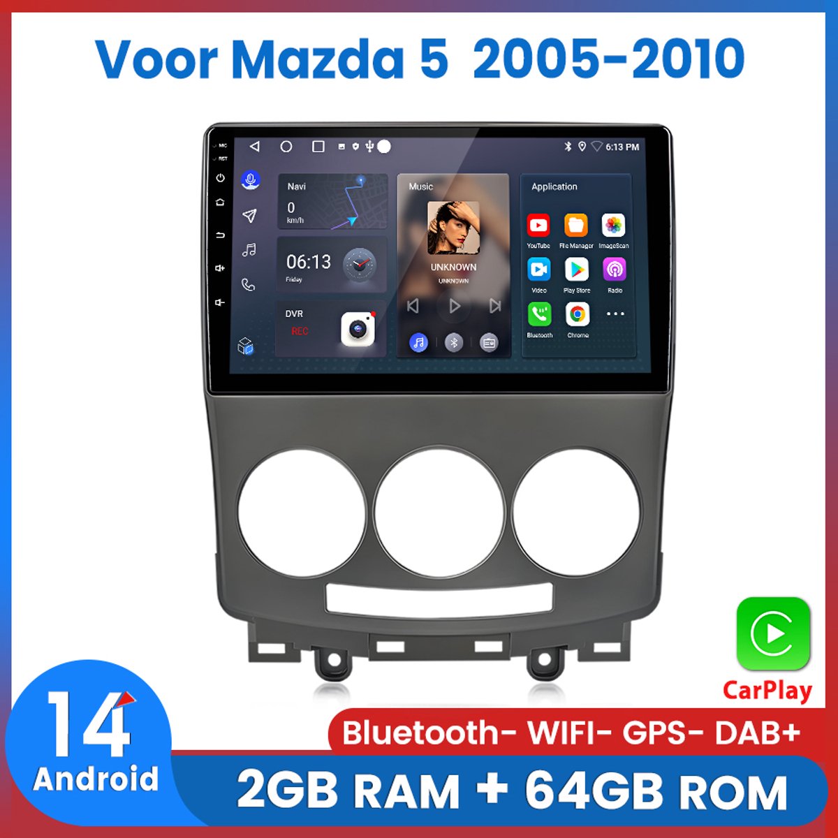 Awesafe Autoradio - Geschikt Voor Mazda 5 2005 t/m 2010 - 2GB+64GB - Draadloos Apple Carplay & Android auto - GPS Navigatie Bluetooth WIFI - 2005 2006 2007 2008 2009 2010