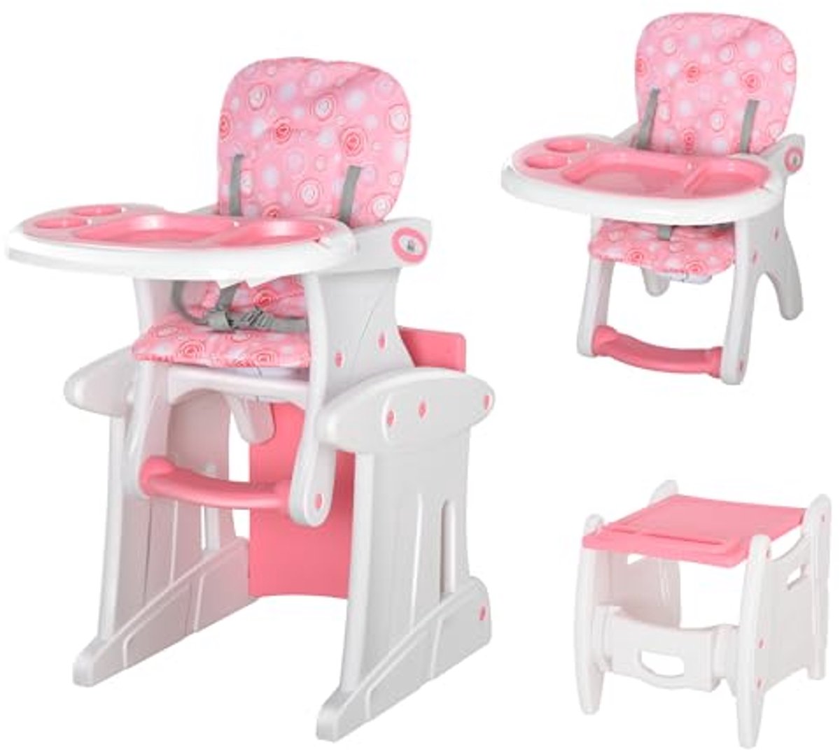 Image of 3 in 1 Kinderstoel Schommelstoel en Peuterstoel met Veiligheidsharnas in Roze