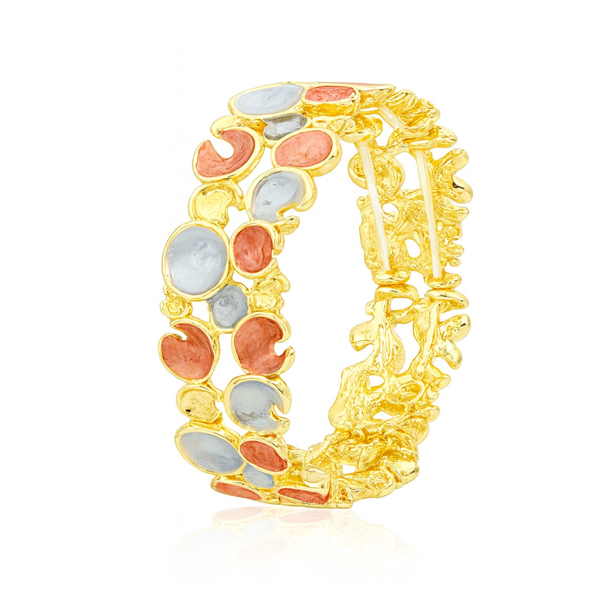 Milieuvriendelijke Legering Elastische Armband met Uniek Gebroken Bladvorm Ontwerp - Rood Blauw Goudkleur