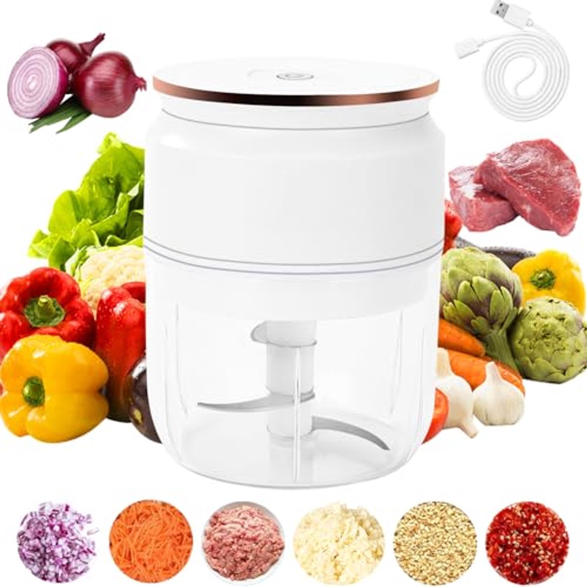 Elektrische uienhakmolen en groentehakmolen - multifunctionele keukenmachine 300 ml