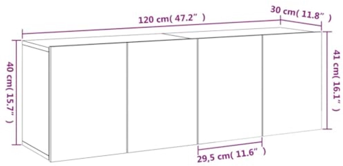Wandmeubel voor TV 2-delig 60x30x41cm wit - TV kast, wandkast, opbergrek