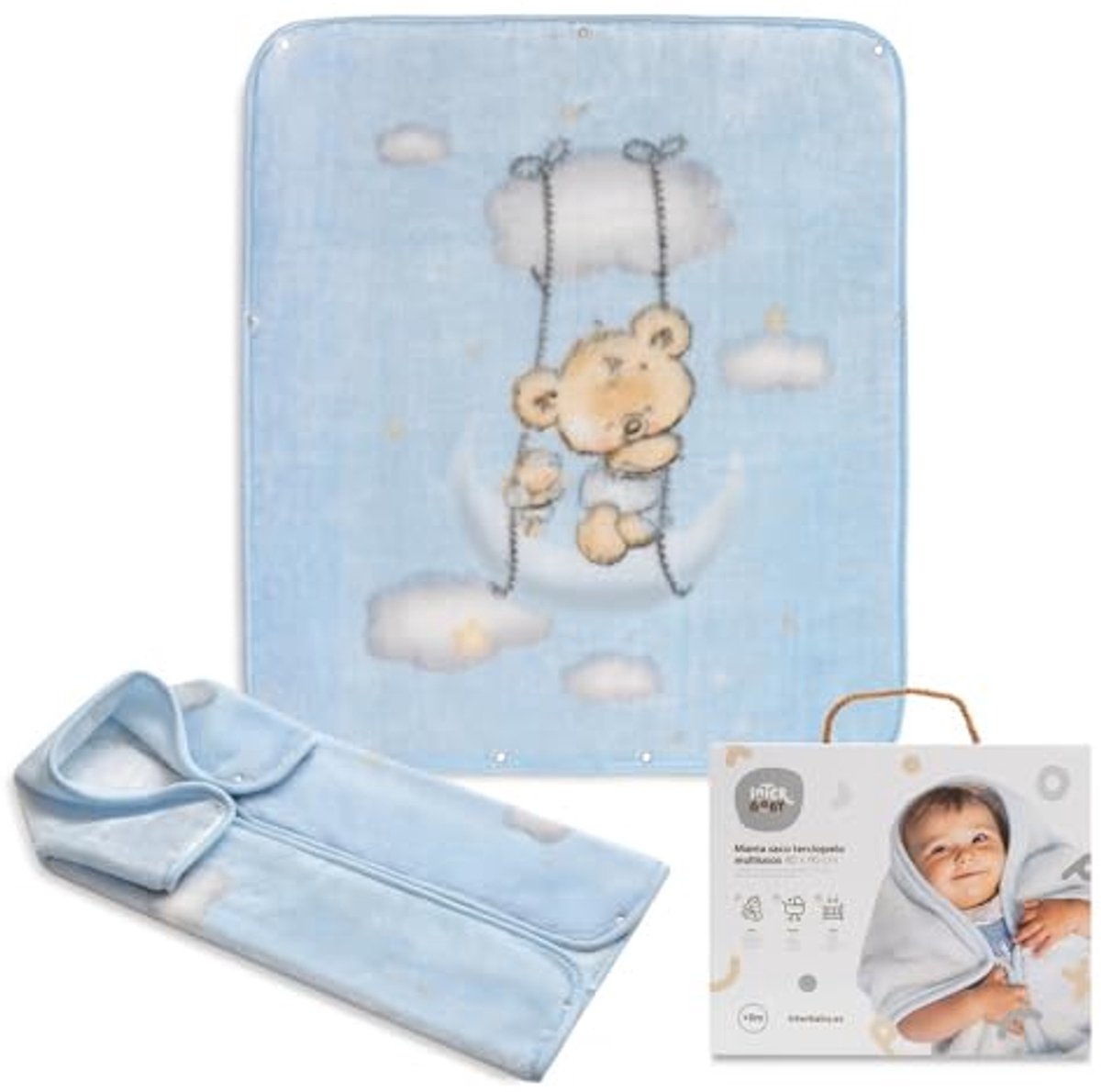 Image of 3-in-1 Multifunctionele Babydeken - Knuffeldeken & Voetenzak - 80 x 90 cm - Blauw