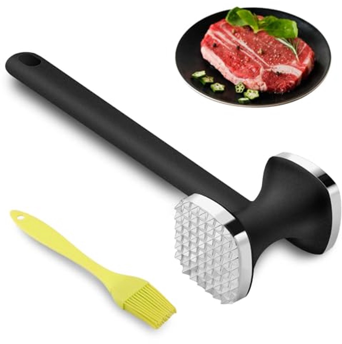 Dubbelzijdige Vleeshamer - Vleestenderizer voor Schnitzels, Biefstuk, Kip en Meer - Vaatwasmachinebestendig