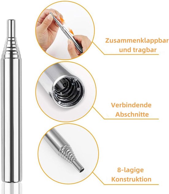 Telescopic Stroke Fire Tube - 2 Pieces - Blow Tube - Portable Folding Bearings - Fire Tools - Stainless Steel Bag - Cooking - Camping - Picnic — afbeelding 3