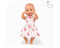 Lynn's poppenkleertjes - Geschikt voor Babypop - Flamingo jurk met onderbroekje - Roze zomer & lente outfit voor 43cm pop - In cadeauzakje