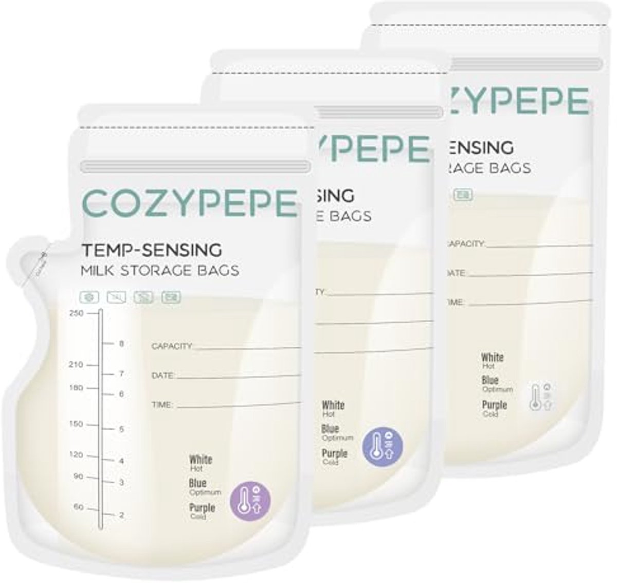Image of 100 Stuks Moedermelk Opbergzakken - 8 oz met Schenktuit en Temperatuurgevoelige Kleurverandering - Voor Handige Borstvoeding, Geen Lek en Voorgesteriliseerd
