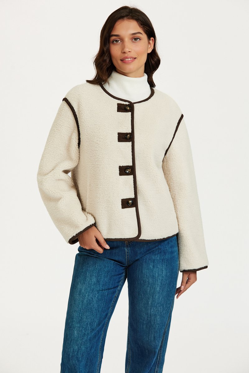FS Collection-Faux Shearling Teddy Jasje in Crème