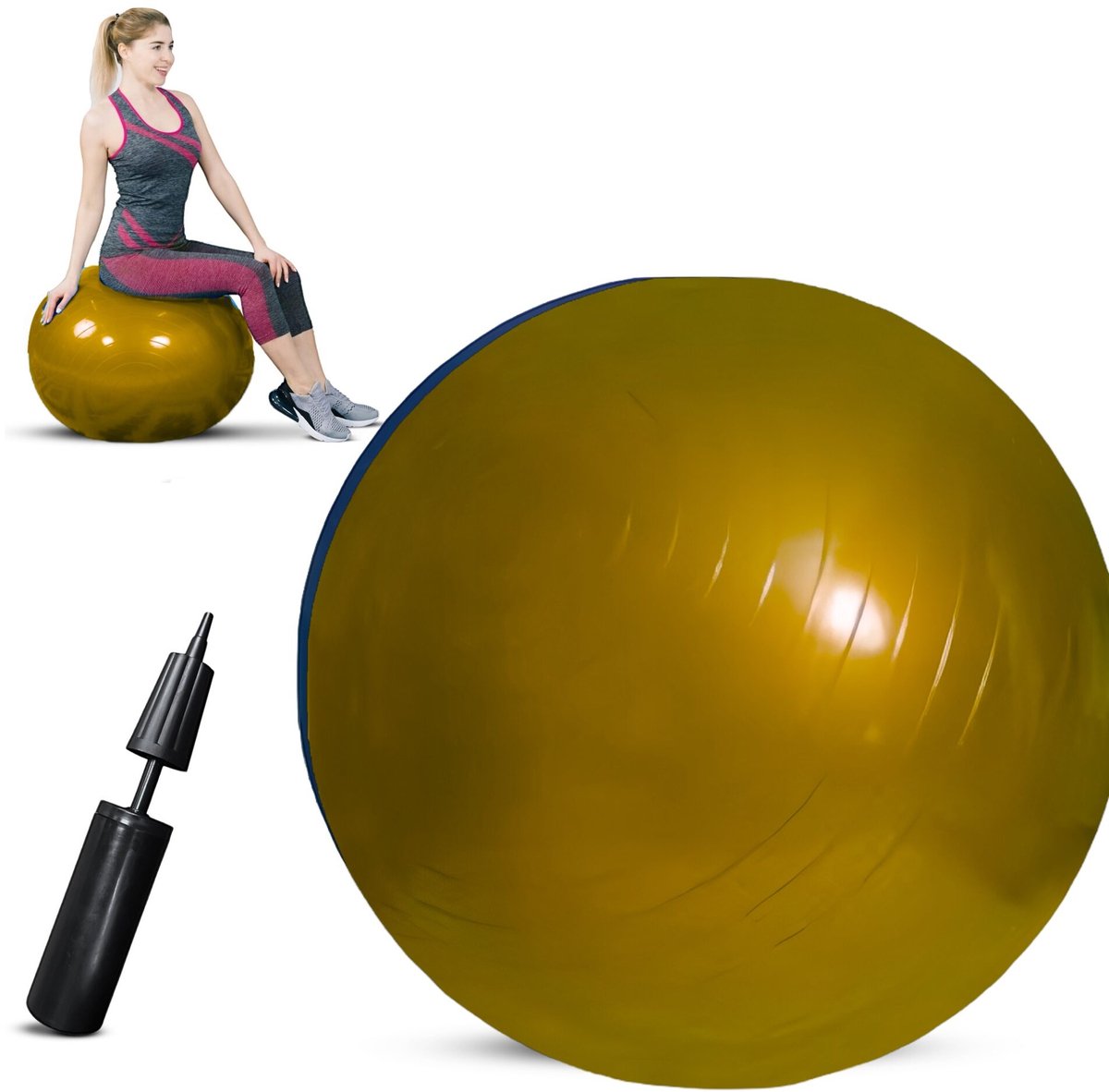 Padisport - Yoga bal - 65 cm - zwangerschapsbal - yoga bal inclusief pomp - fitnessbal - pilates bal - yoga bal geel - yoga bal 65 cm - yoga - fitness - geel