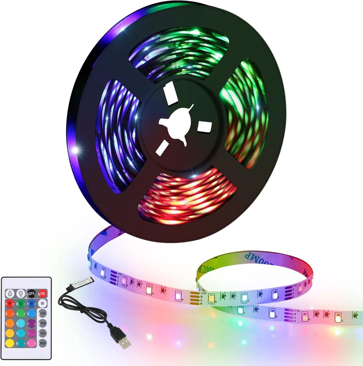 Haobosic RGB Sfeerstrip - Verlichting - 5M 300LED - 24K Afstandsbediening - USB-aansluiting