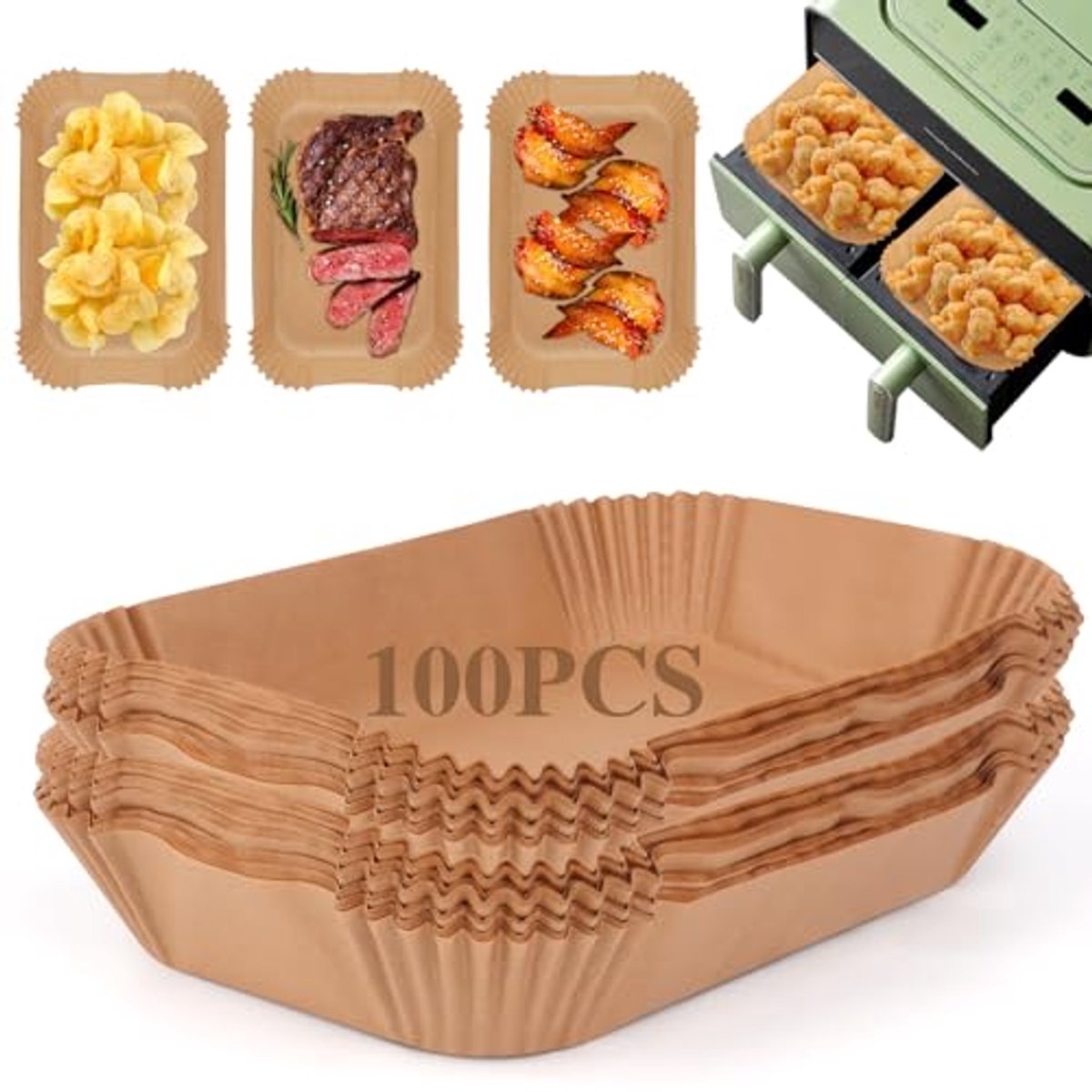 Airfryer Bakpapier voor Dubbel Gebruik, 100 Vellen, 22 x 14 cm, Hittebestendig tot 220°C