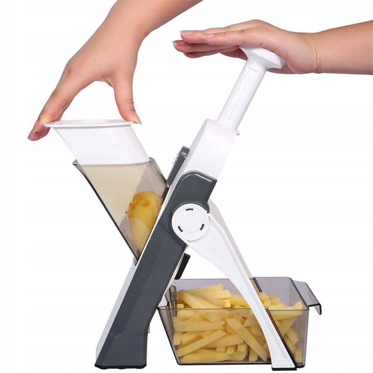 Mandoline Groentesnijder Verstelbaar - met Opvangbak en Schoonmaakborstel - Multifunctionele Keukensnijder - Aardappelsnijder - Grijs