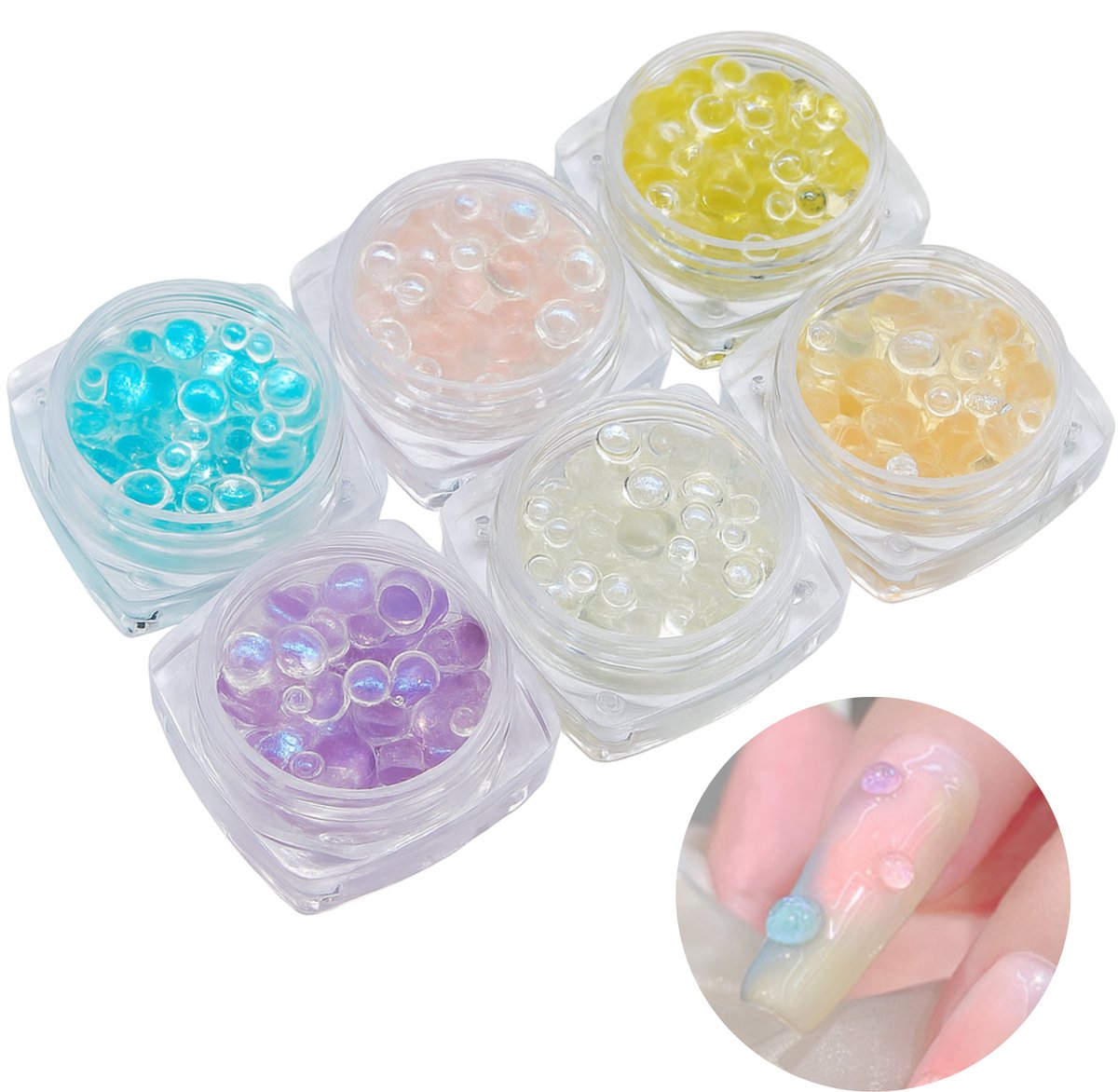 YUBBI Nagel Glitter - Nail Art Set - Nagelsteentjes - Bubble Kleur Mix - Losse Glitters - 6 Kleuren - 12 Stuks